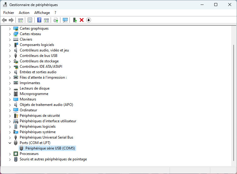 Gestionnaire de périphériques - port COM
